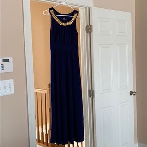 Sandiva blue maxi dress with gold detail